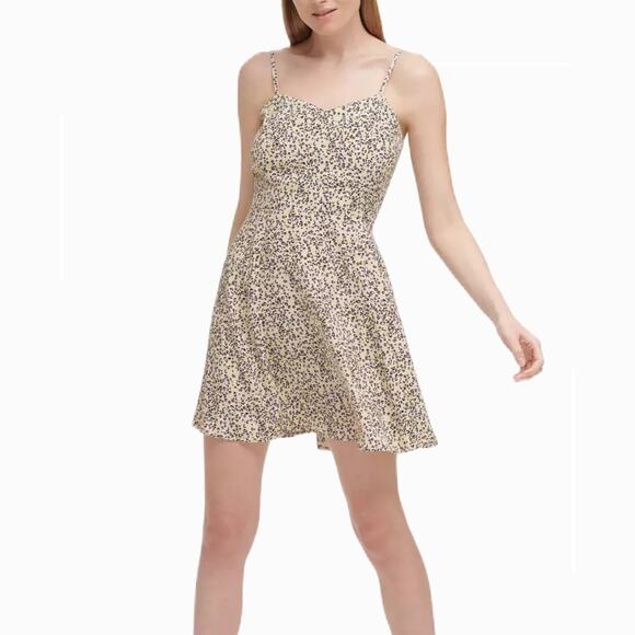 Calvin Klein Skater Minidress Sundress Medium Beige Black Leopard Print NEW - Picture 2 of 12
